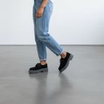 NE&VE SHOES Siyah Süet Hakiki Deri Bağcıklı Kalın Desenli Tabanlı Kadın Günlük Casual Ayakkabı