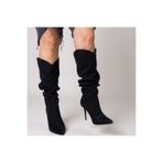 NE&VE SHOES Siyah Süet Hakiki Deri Körüklü Sivri Burun Kadın Çizme