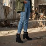 Ne&Ve Shoes Siyah Süet Hakiki Deri Tokalı Kalın Topuklu Kadın Günlük Bot