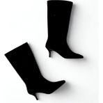 NE&VE SHOES Siyah Süet Kadın Çizme Sivri Burun Stiletto Topuklu Hakiki Deri