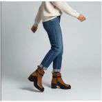 Ne&Ve Shoes Taba Nubuk Kahve Garnili Bilekten Atkılı Kadın Kalın Topuklu Bot
