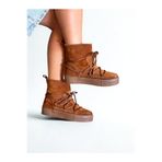NE&VE SHOES Taba Süet Hakiki Deri İçi Peluş Astarlı Kadın Bağcıklı Bot