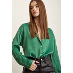 Never More Saten Gömlek Benetton Yeşili