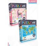 Neverland 2 Adet 100 Parça Puzzle - Unıcorn Ve Hayvan Dünya Haritası