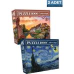 Neverland 2 Adet 1000 Parça Puzzle - Colmar ve Yıldızlı Gece (Starry Night)