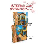 Neverland 2 ADET 1000 PARÇA PUZZLE -MAVİ KAPILI KAFE VE DENİZ KIYISINDA BİSİKLET