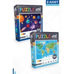 Neverland 2 Adet Puzzle 100 Parça Gezegenler Ve 100 Parça Hayvan Dünya Haritası