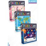 Neverland 3 Adet 100 Parça Puzzle - Unıcorn Ve Hayvan Dünya Haritası Ve Gezegenler