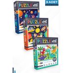Neverland 3 Adet Puzzle - 24 Parça Sevimli Dinozorlar Ve 50 Parça Ay Hayvanları Ve 100 Parça Gezegenler