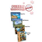 Neverland 4 ADET 1000 PARÇA PUZZLE -CINQUE TERRE VE VE SAHİL MANZARASI VE MAVİ KAPILI KAFE VE GÜNEŞLİ TERAS