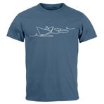 Neverless® Erkek T-Shirt Boot Polygon Papier-Schiff Origami Print Fashion Streetstyle, Kağıt Gemi Denim Mavisi, XXL