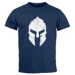Neverless® Erkek T-Shirt Print Sparta Kask Baskılı Gladyatör Savaşçı Savaşçı Spartalı Moda, Sparta Navy, 5XL