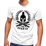 Neverless® Erkek T-Shirt Sparta yazılı Spartaner-kask kılıç Fashion Streetstyle, Sparta Defne, Beyaz, M