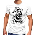 Neverless® Erkek T-Shirt Wolf Fenrir Masal Yaratıklar Viking İskandinav Mitolojisi Odin Fashion Streetstyle, Fenrir Odin Beyaz, XL