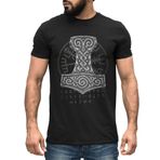 Neverless® Erkek Tişört Berserker Ayı Viking Savaşçı Odin Thor Valhalla Runen Valknut İskandinav Mitolojisi, Thor'un çekici siyah, L