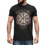 Neverless® Erkek Tişört Berserker Ayı Viking Savaşçı Odin Thor Valhalla Runen Valknut İskandinav Mitolojisi, Vegvisir 1 Siyah-Altın, 3XL