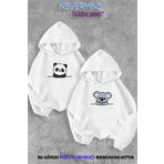 Nevermınd Sevgili Çift Kombini Panda&Koala Özel Baskılı Kapüşonlu Sweatshirt 2Li Set Takım