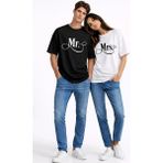 NEVERMIND Sevgili Kombini Mr Mrs Yüzük Detaylı Çift Tişört Nişan Söz Partner Kombin Seti - Siyah - Beyaz - L - S