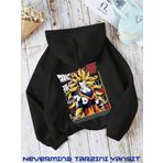 Nevermınd Unisex Dragonball Sırt Baskılı Oversize Baskılı Kapşonlu Sweatshirt 3 Iplik.
