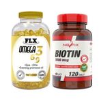 Nevfix Biotin 5000 mcg 120 Tablet + Flx Omega 3-6-9 180 Kapsül Balık Yağı