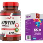 Nevfix Biotin 5000 mcg İçeren 120 Tablet + Ncs Vitamin D3 K2 20 ml Damla