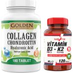 Nevfix Golden Arizona Collagen Chondroitin Hyaluronic Acid Magnezyum Sitrat Vitamin C 180 Tablet & Nevfix Vitamin D3-K2 120 Tablet
