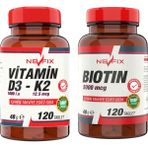Nevfix Vitamin D3 K2 120 Tablet + Biotin 5000 mcg 120 Tablet
