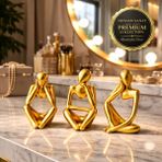 Nevhan Sanat Minimal İnsan Figürü 3’lü Set Gold – TV Ünitesi ve Salon Dekoru İçin Modern Biblo - Altın