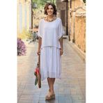 Nevin Kaya Moda Beyaz Çift Katlı %100 Pamuk Keten İtalyan Elbise