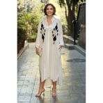 Nevin Kaya Moda Beyaz Yakası Baklava Pul Payetli Gömlek Elbise