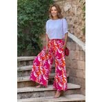 Nevin Kaya Moda İTALYAN Pembe Yaprak Desenli %100 Pamuk Viskon Pantolon