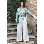 Nevin Kaya Moda Krem Renk Keten Pantolon