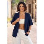 Nevin Kaya Moda Lacivert Yazlık Merserize Hırka