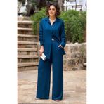 Nevin Kaya Moda Petrol Rengi Palazzo Pantolon Tunik İkili Takım