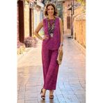 Nevin Kaya Moda Sicily Fuşya Kırçıllı Pantolon Bluz İkili Takım