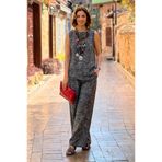 Nevin Kaya Moda Sicily Gri Kırçıllı Pantolon Bluz İkili Takım