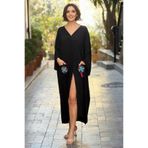 Nevin Kaya Moda Siyah Bomerang Nakışlı Büyük Beden Gömlek Elbise