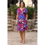 Nevin Kaya Moda V11-Pembe Mavi Çiçekli Damla Yaka Elbise