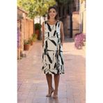 Nevin Kaya Moda V9- Krem Fırça Desenli Sıfır Kol Elbise