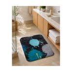 Nevora Banyo Paspası 50x60 cm Turkuaz Siyah Gri Desenli Yumuşak Kaymaz Tabanlı Banyo Halısı