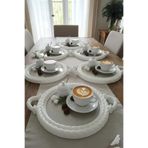Nevora Örgü Desenli Yuvarlak Kahve Sunum Tepsisi 6’lı Set (Beyaz)