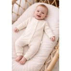 nevrankids Bebek Tulumu 0-9 Ay Fitilli Interlok Çıtçıtlı Yenidoğan Tulumu - Bej - 3 - 6 Ay