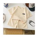 nevrankids Waffle Fashıon Yazlık Takım Unisex 6 Ay - 3 Yaş Açık Bej Aşk Temalı Günlük Kullanım - 6 - 9 Ay