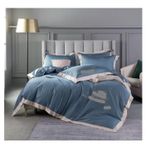 Nevresim Takımı 4 Parçalı Çarşaf Seti Nevresim Takımı Pamuk İpeksi Nakış Zanaat Derisi Cilt Dostu Metal Fermuar Takımı Pamuklu Nevresim(Blue,2m)