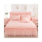 Nevresim Takımları Dantelli fırfırlı yatak takımı şık prenses yatak takımı, 2 parça yastık kılıfı ile 1 parça dantel yatak örtüsü Yatak takımı(Light Orange,Full 150x200cm 3pcs)