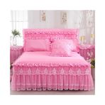 Nevresim Takımları Dantelli fırfırlı yatak takımı şık prenses yatak takımı, 2 parça yastık kılıfı ile 1 parça dantel yatak örtüsü Yatak takımı(Pink,Full 150x200cm 3pcs)