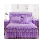 Nevresim Takımları Dantelli fırfırlı yatak takımı şık prenses yatak takımı, 2 parça yastık kılıfı ile 1 parça dantel yatak örtüsü Yatak takımı(Purple,King 200x220cm 3pcs)