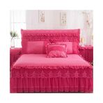 Nevresim Takımları Dantelli fırfırlı yatak takımı şık prenses yatak takımı, 2 parça yastık kılıfı ile 1 parça dantel yatak örtüsü Yatak takımı(Rose Pink,Queen 180x200cm 3pc)