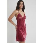 nevway (1014) Kadın Saten Dantelli Gecelik - 624 Mist Bordo 2XL