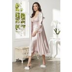 nevway (1075) Saten Gecelik Sabahlık Pijama Takım Şort Takım 6'lı Gelin Çeyiz Seti - 6620 Pudra XL